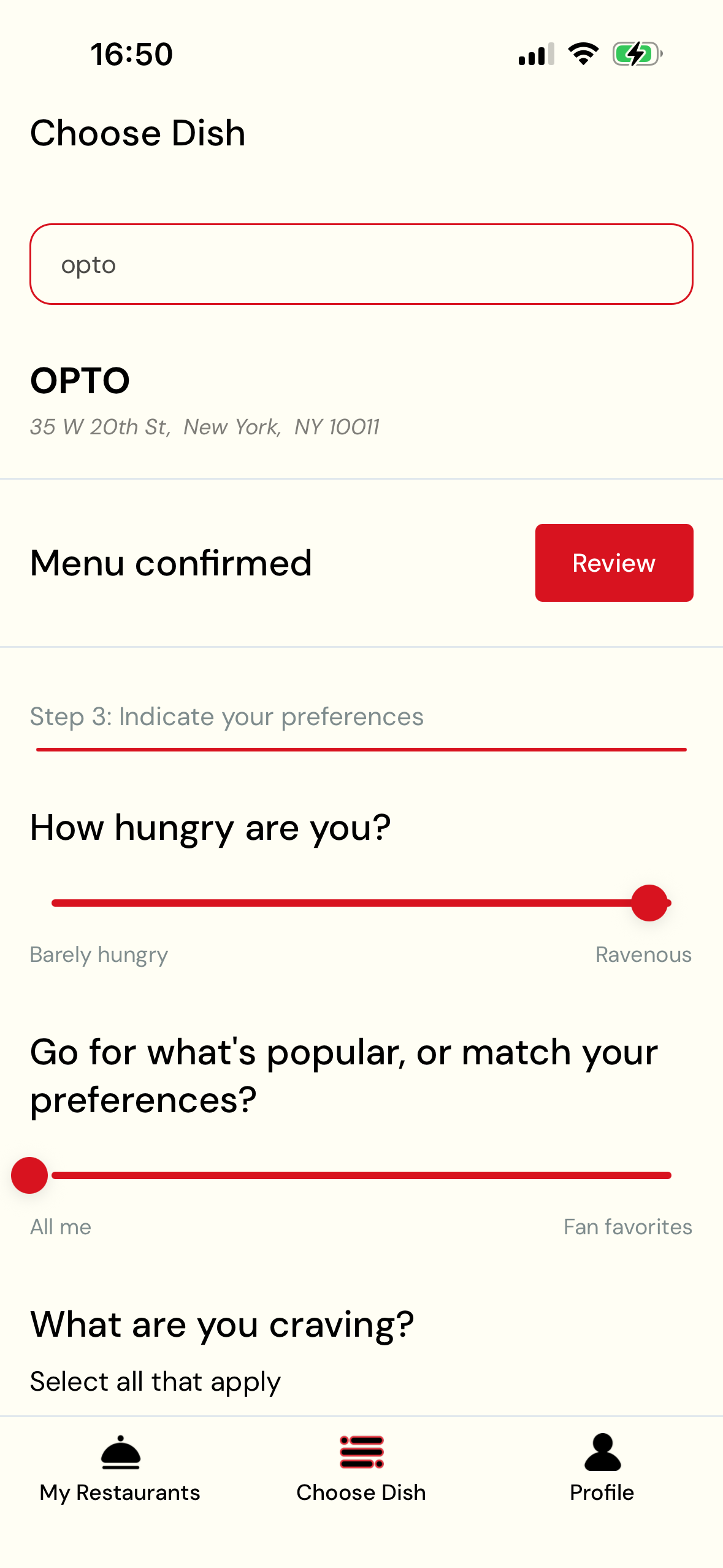 Choose Dish preferences