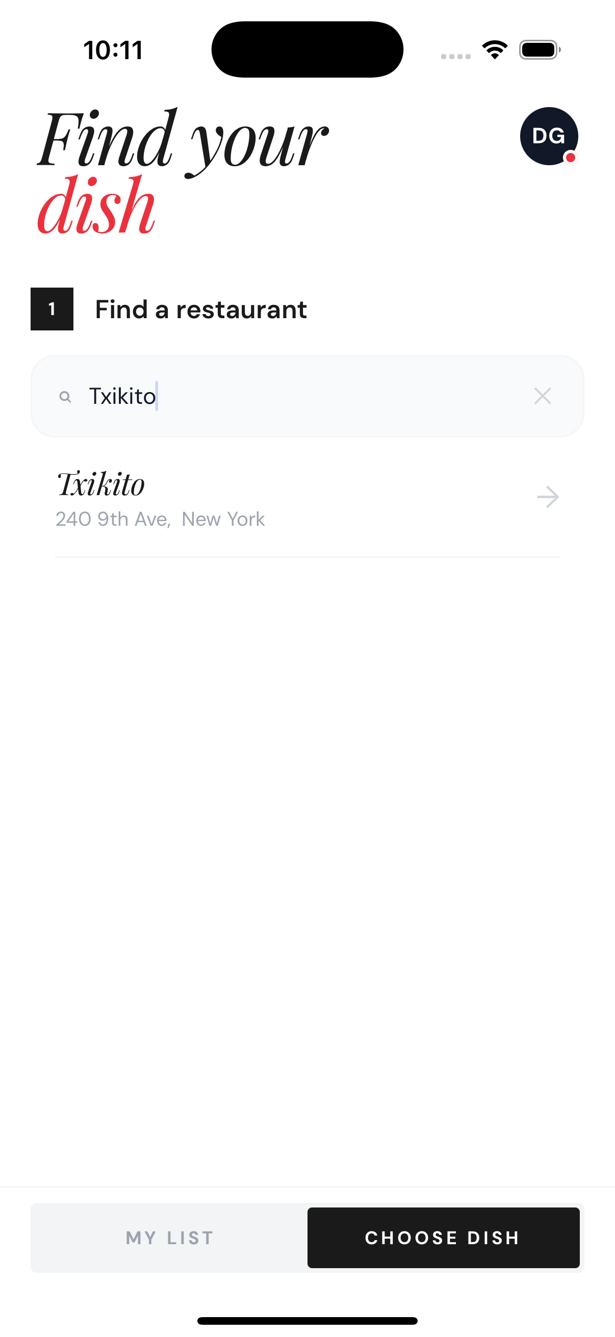 Restaurant search results