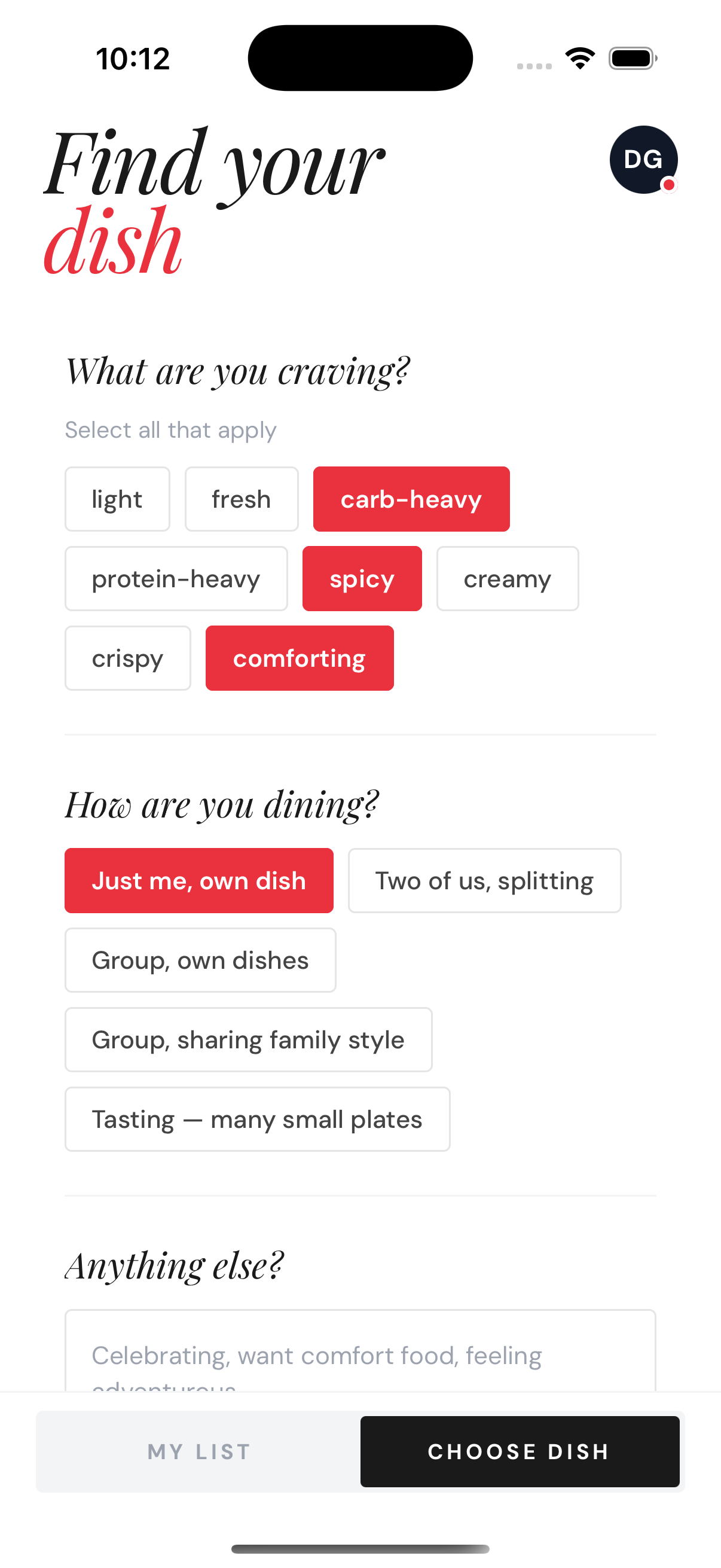 Craving and dining style