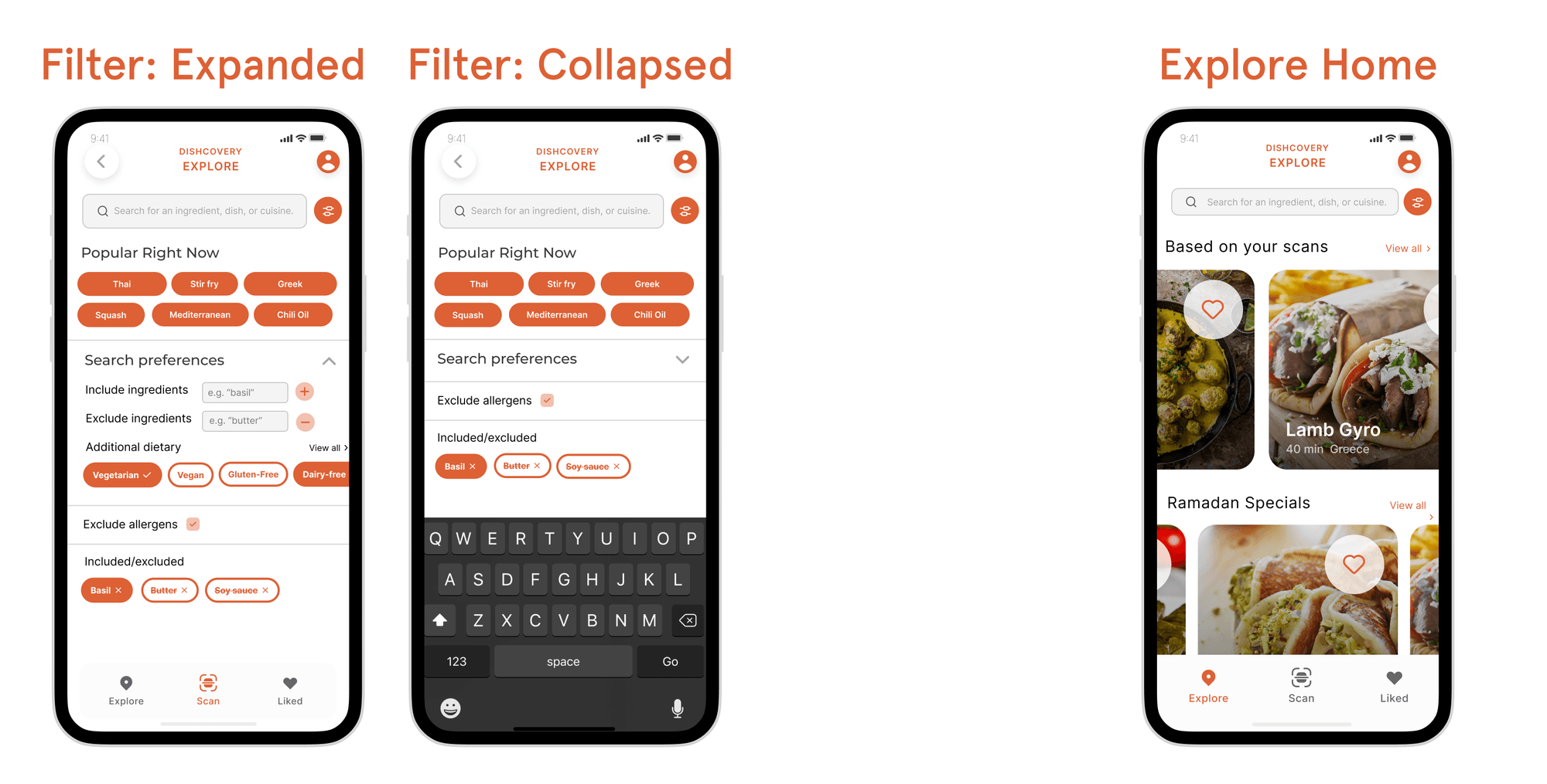 Explore and search screens