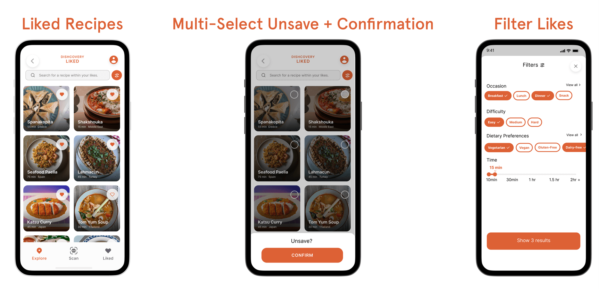 Saved recipes screens