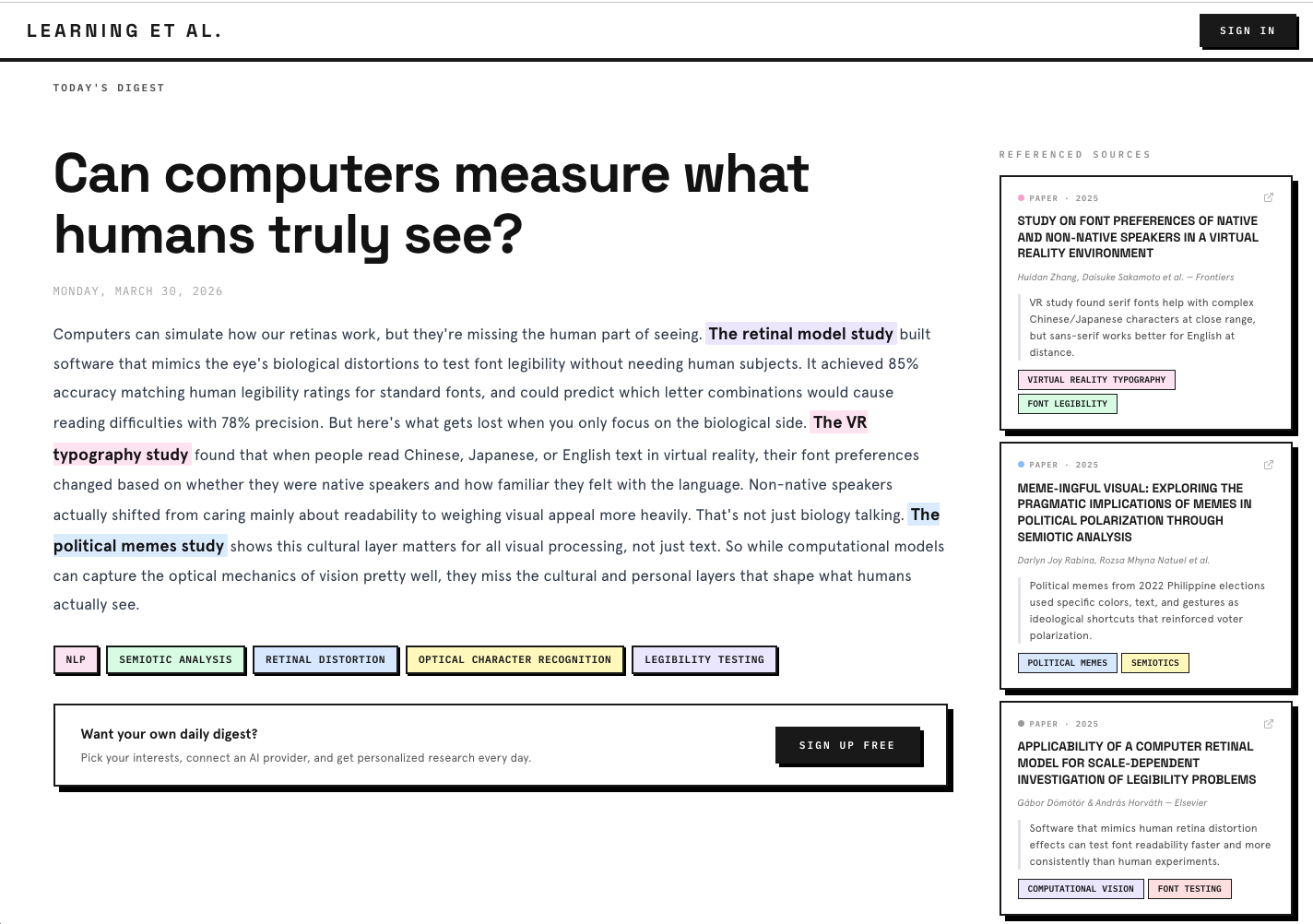 Learning Et Al. interface