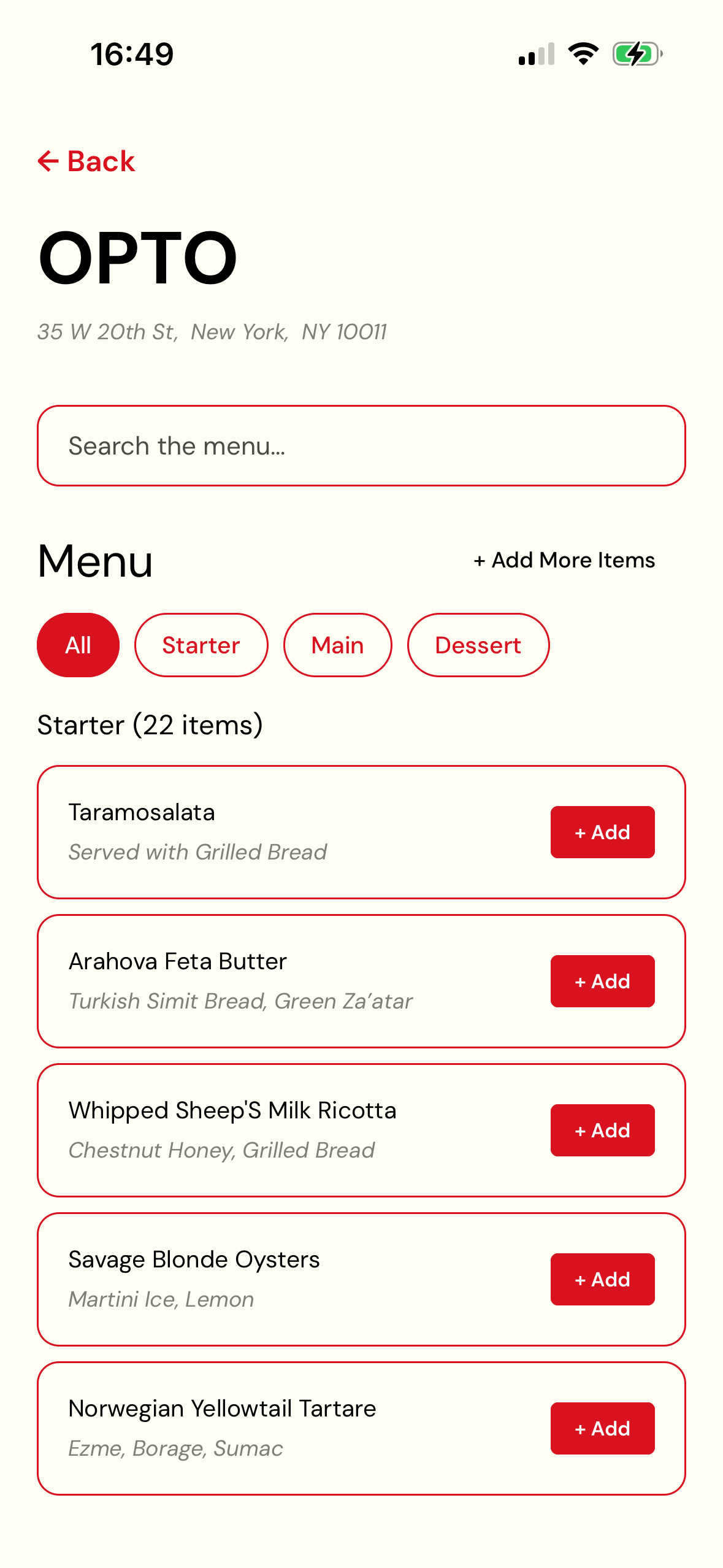 Restaurant menu